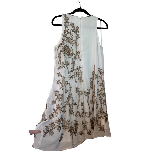 Badgley Mischka Beaded White & Gold High Neckline Swing Shift Style Dress Size 8 - Picture 10 of 12